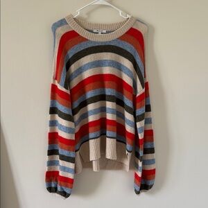 Madewell Multicolor Striped Balloon Sleeve Crew Neck Sweater